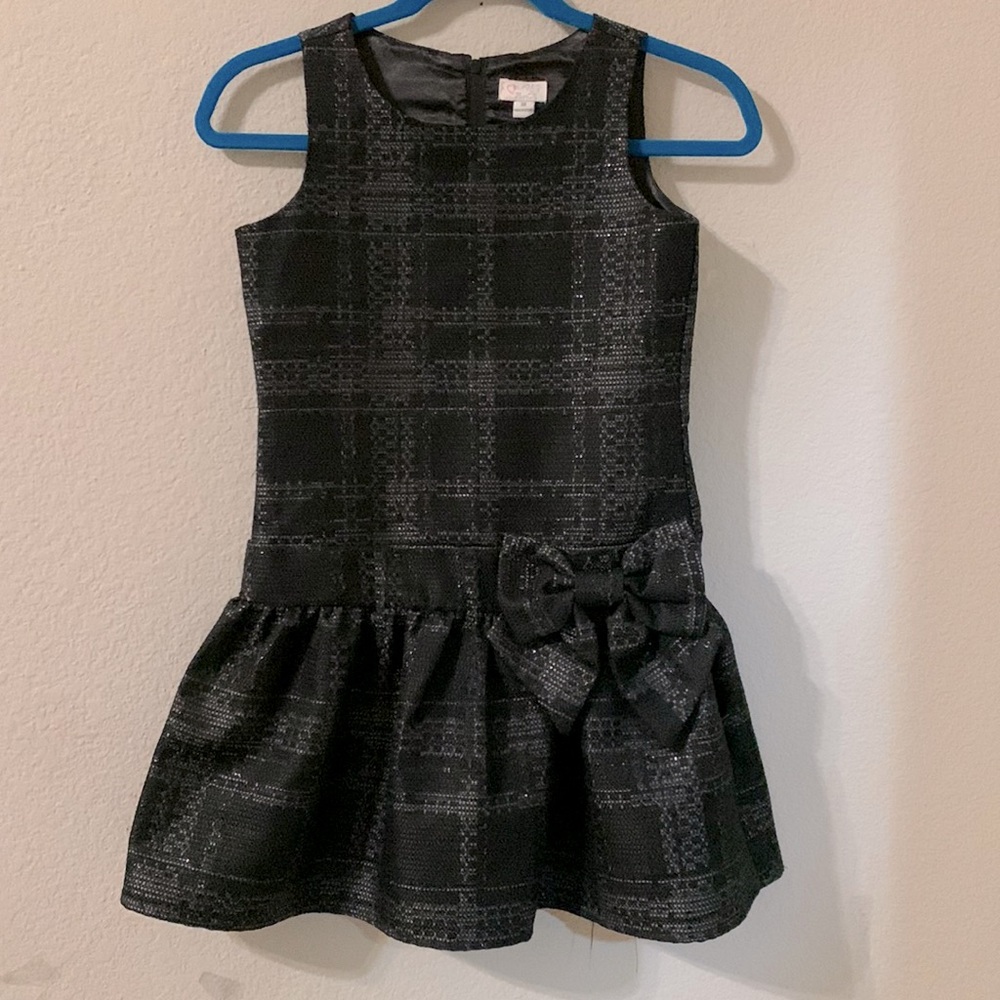 The Children’s Place Sleeveless Shimmering Jacquard Bow Girls Dress Black SZ 10